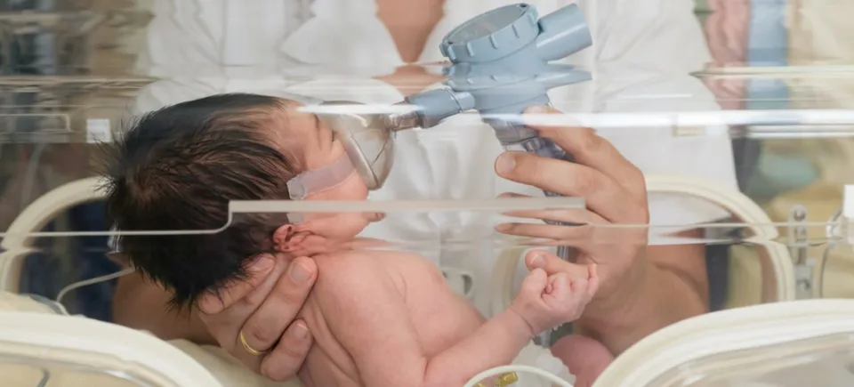 A child receiving respiratory care in hospital