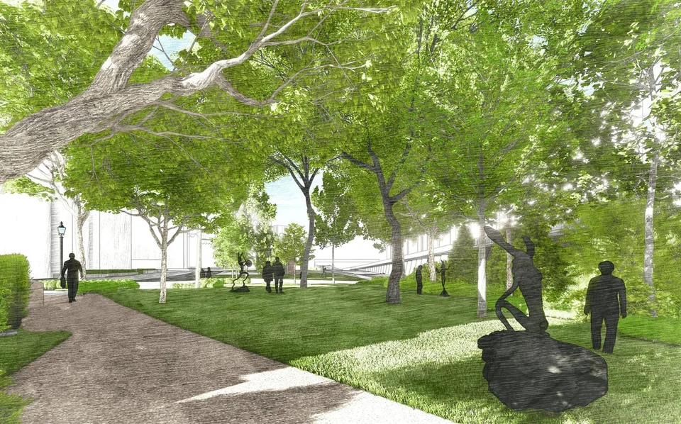Concept illustration of a leafy sculpture park in London